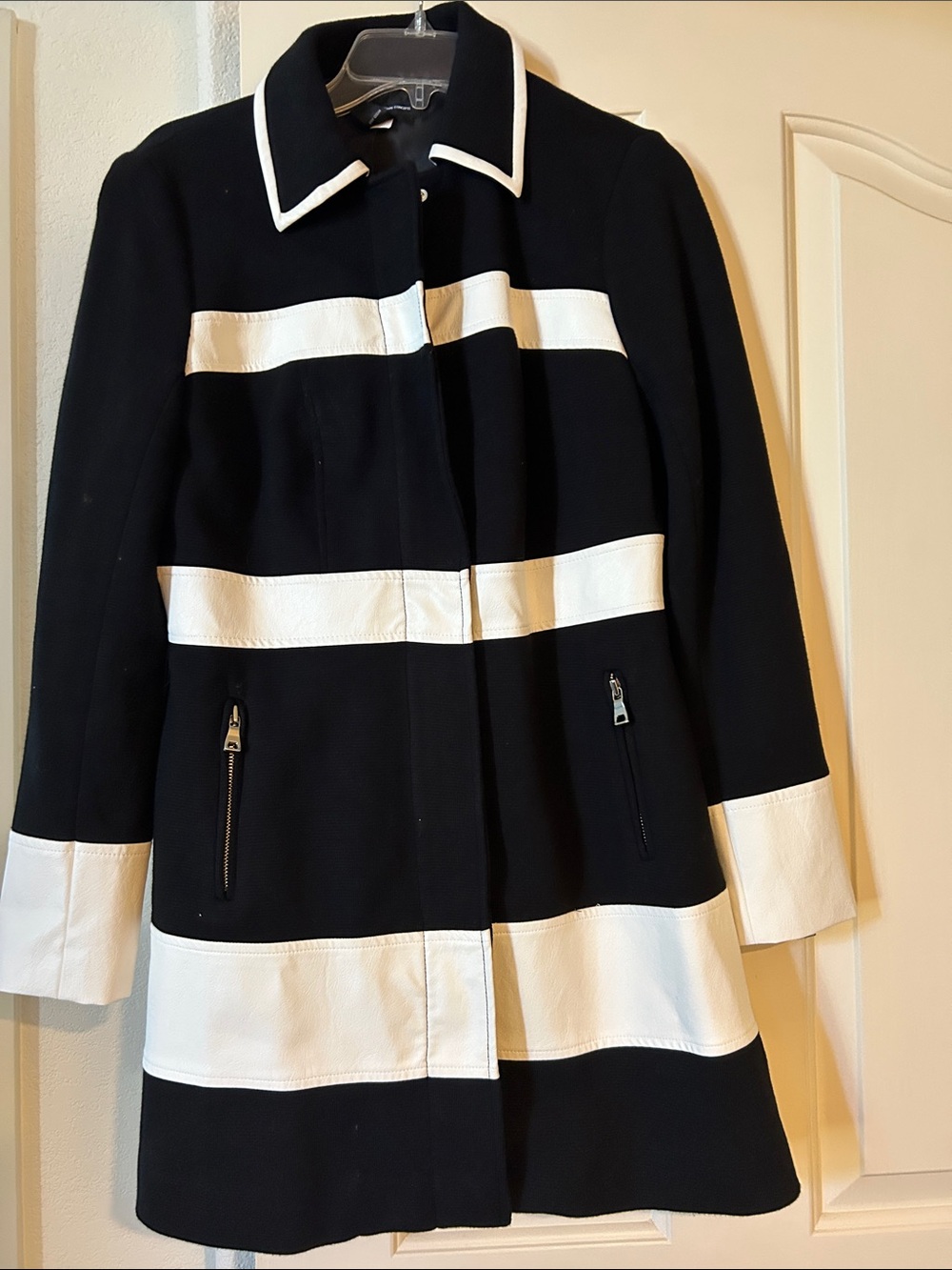 INC International Concepts Black and White Striped Pea Coat